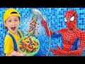 Lagu BooTiKaTi and Spiderman Play with Surprise Magic Candy Shower and Learn to share with others