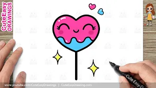 How to Draw a Cute Heart Lollipop Easy | Lollipop Drawing for  Kids and Toddlers!