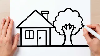 COMO DESENHAR UMA CASA FÁCIL | Easy House Drawing Tutorial | Easy Drawings for Kids & Toddlers