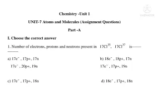 tenth science english medium kalvi tv assignment answers unit 7 atoms and molecules kalvi tv assign