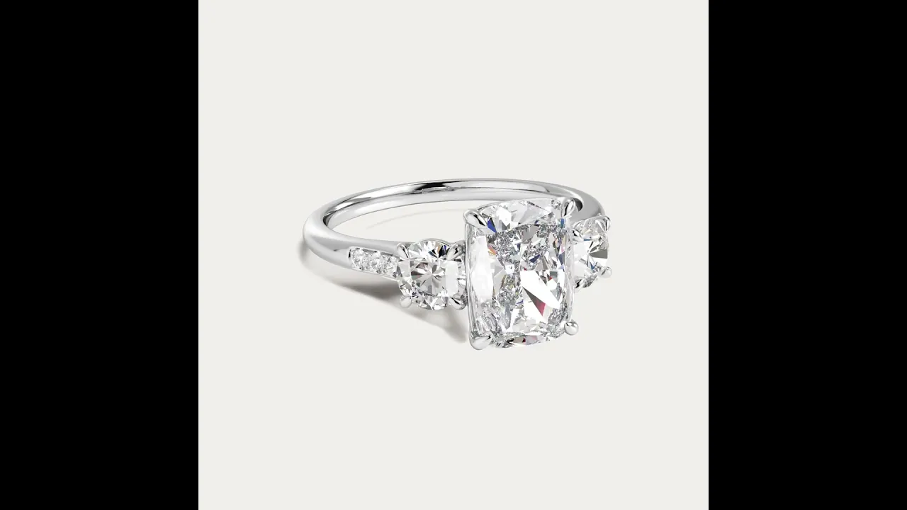 Sienna丨Elongated Cushion Lab Diamond Cathedral Three-Stone Engagement Ring