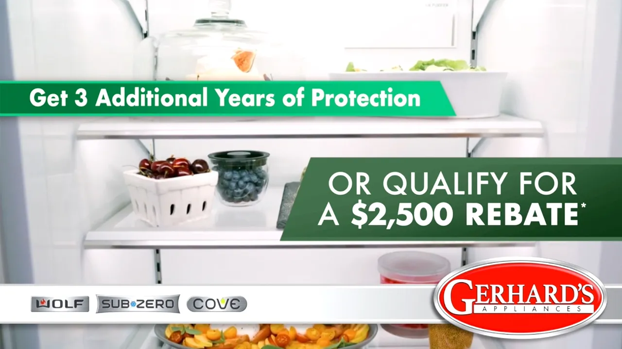 Gerhard's Appliances — Gerhard's Appliances: Wolf, Sub-Zero, Cove - 3 Years Protection or $2500 Rebate (YouTube video ad)