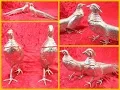 Vintage Spelter Metal Pair Pheasant Bird Figurines Statues Cock Hen Silvertone
