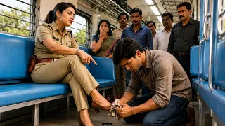 ట్రైన్ లో సాధారణ వ్యక్తి అనుకుని బూట్లు తుడిపించింది. తర్వాత స్టేషన్ లో అతను కొత్త IAS అని తెలిసి