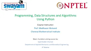 Week-4 NPTEL Problem Solving Session on Programming Data Structures and Algorithms Using Python