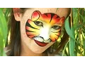 Tiger face painting mask tutorial - Tigress makeup made with just one split cake