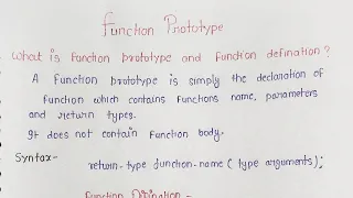 Function Prototype and Function Definition in C Function Prototype Explain in Hindi By CseCode