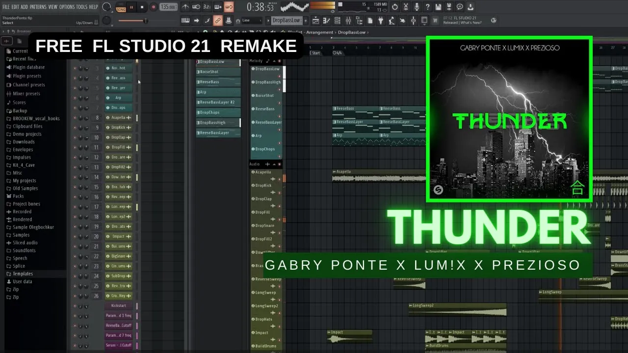 Gabry Ponte x LUM!X x Prezioso - Thunder (FL Studio 21 Remake) Free FLP + VOCALS