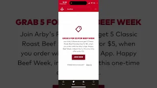 Arby s Fast Food Sandwiches app overview - how to join rewards Grab 5 for 5