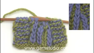 How to decrease 2 stitches towards the right in English rib with 2 colours