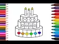 How to Draw and Color Birt ay Cake Coloring Pages for kids Art color with Colored Markers