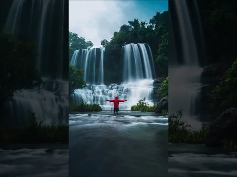 Would you risk your camera for this shot? 🔥📸 #waterfall #shorts #travel #kokan