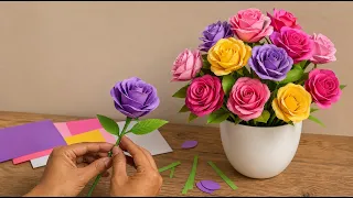 How to make beautiful rose flowers / DIY paper flowers Step by Step Tutorial for Decoration