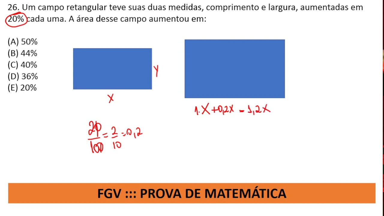 Porcentagem e Área Q26 Prova de Matemática #FGV 2012