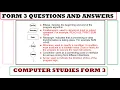 Form 3 Computer studies Ultimate Revision All topics Question and Answers - 2026