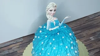 تزيين كيك السا شكل عروسة لعيد ميلاد بكل سهوله تعملها روعه Cake Frozen Decorating 