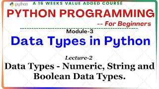 Python Programming for Beginners Module-3 Lecture-2 Python Data Types - Numeric String Boolean