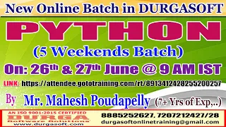 PYTHON 5 Weekends Batch Online Training DURGASOFT
