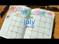 July 2026 Bullet Journal Setup Fireworks Theme