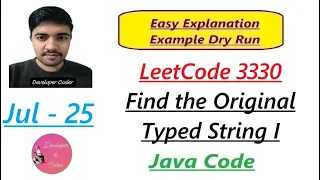 Find the Original Typed String I Leetcode 3330 Java Code Developer Coder