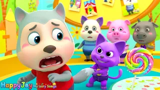 🍭 Giant Lollipop & Purple Cat's Bad Trick! 🙀 | Sharing is Caring Song | HappyJoy Nursery Rhymes