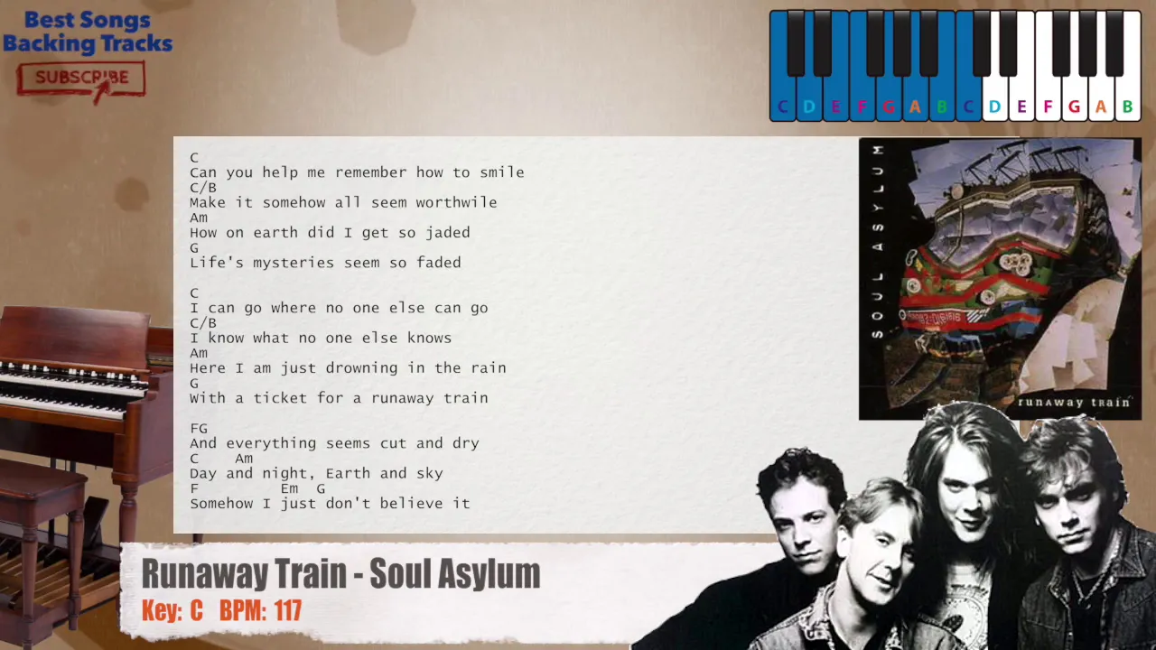 🎹 Runaway Train - Soul Asylum Piano Backing Track with chords and lyrics
