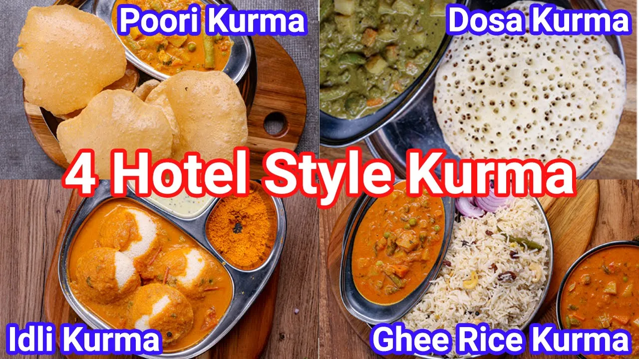 4 Types of Hotel Style Kurma Recipe - Simple Curry for Breakfast, Roti, Chapati, Rice   Tasty Koorma