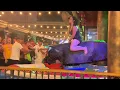 Brunette Girl in Black Dress Riding on a Mechanical Bull in Benidorm 4K