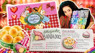 DESENHANDO em TODAS as PÁGINAS do meu LIVRO DE RECEITAS! Bolinho de batata/Brigadeiro de Tâmara