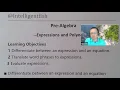 Chapter 3 Expressions Polynomials 1----Translating and Evaluating Expressions
