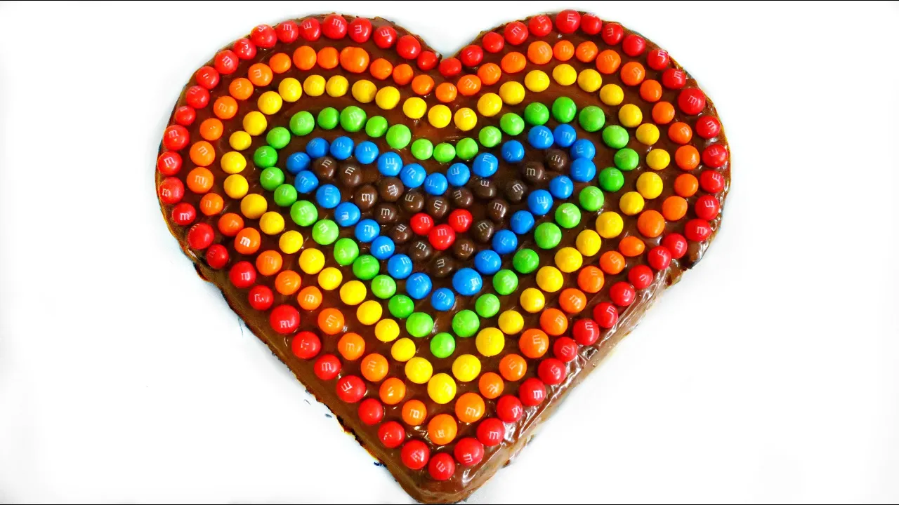 Rainbow Heart M&M Valentines Day Cake Recipe