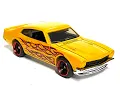 Custom Hot Wheels 1971 Ford Maverick Grabber Golden Yellow with Flames Black and Red 4 Spokes