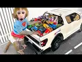 Download Lagu Monkey Baby Bon Bon drives a car and plays with puppy and duckling by the track