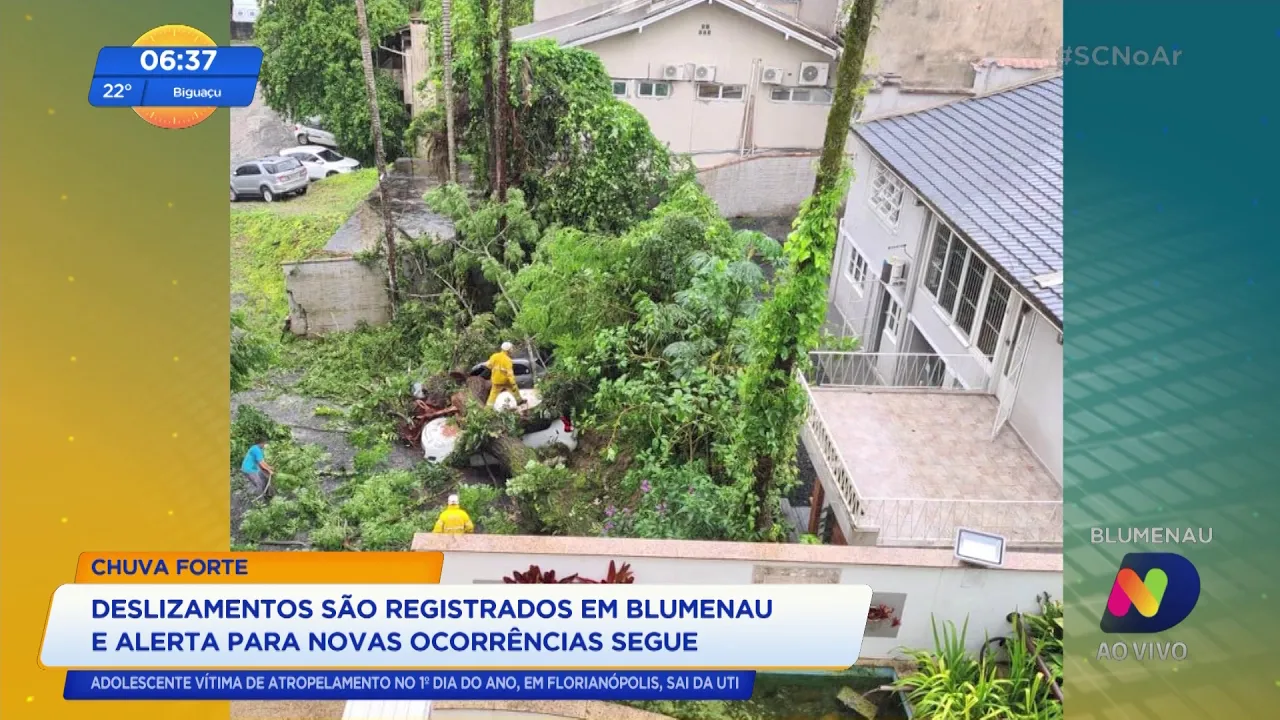 Chuva intensa provoca deslizamentos em Blumenau
