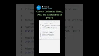 Convert Decimal to Binary Octal and Hexadecimal in Python