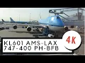 4K FULL FLIGHT Boeing 747-400 KLM AMS-LAX KL601