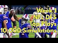 NFL DFS Week 1 Top Plays based on 10 000 Simulations in Excel - Draftkings