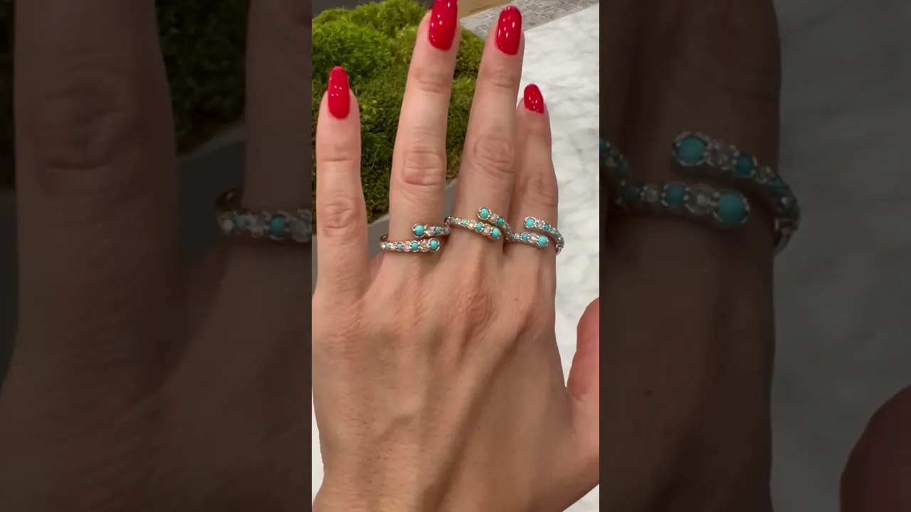 14K Gold Alternate Diamond & Turquoise Bezel Bypass Ring Band
