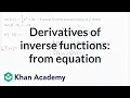 Derivatives of inverse functions from equation AP Calculus AB Khan Academy