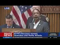 NYPD briefing on arrest of suspects in shooting of homeless people stabbing at MoMA