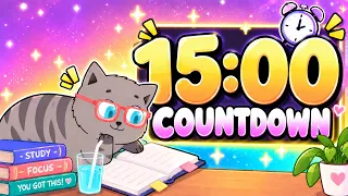 ⏱️ 15 Minute Countdown Timer 🐱  Study Timer for Classroom Focus ⏰