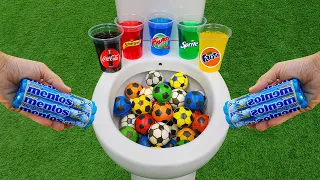 Experiment !!! Football VS Fruko, Coca Cola, Fanta, Schweppes, Sprite and Mentos in the toilet