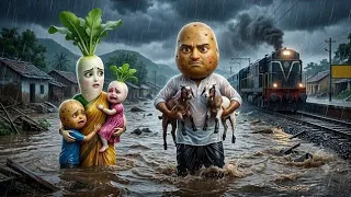 🌧️ बाढ़ के बीच आलू ने बचाए दो बेजुबान बच्चे | Hindi Cartoon Story 🥔🐐