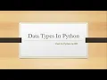 Tutorial 2 Data Types In Python Mutable Immutable Sequenced Based Data Types