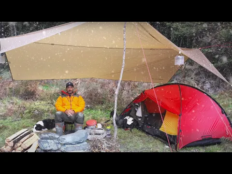 Download MP3 CAMPING in the RAIN and SNOW - Tent - FREEZING - Dog - ASMR