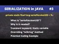 Serialization in JAVA serialVersionUID transient keyword toString method static variable