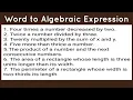 Converting Word to Algebraic Expression Word to Equation