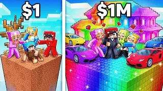 Surviving on POOR To RICH ONE CHUNK in Minecraft With Crazy Fan Girls