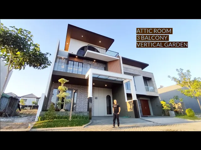 4,6M Rumah Modern 2+1 Lantai dengan Attic Room, 3 Balkon, Vertical Garden, Surabaya Barat