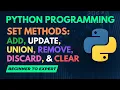 Python Set Methods Add Update Union Remove Discard and Clear Hindi